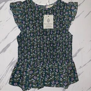 Perry Walker Collective Floral Boho smocked flutter Top Women Size 1 NWT